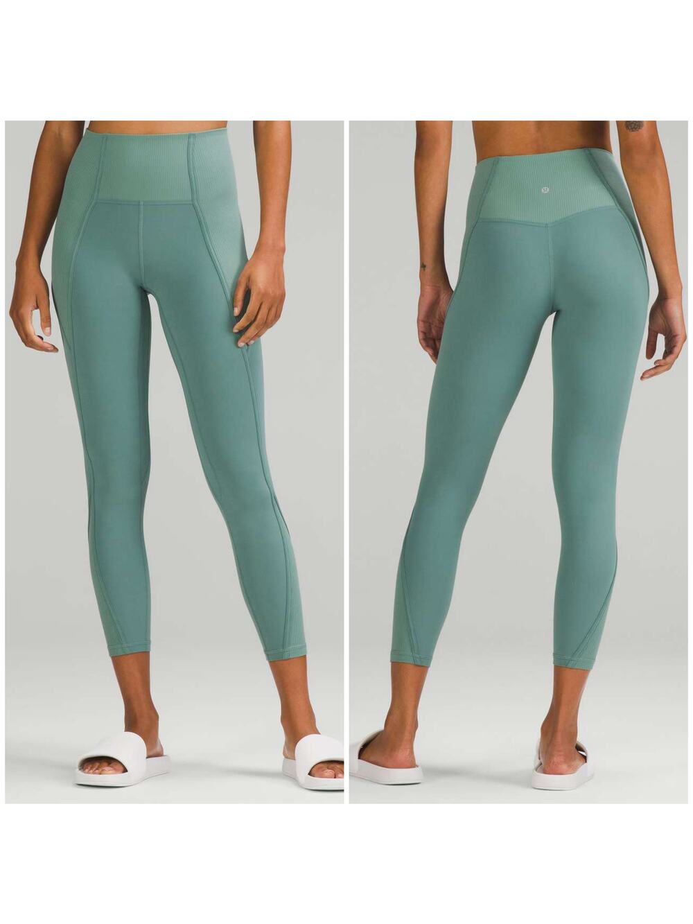 Lululemon Align Pant Ribbed Panel High Rise 25" Tidewater Teal Size 8 Yoga Gym